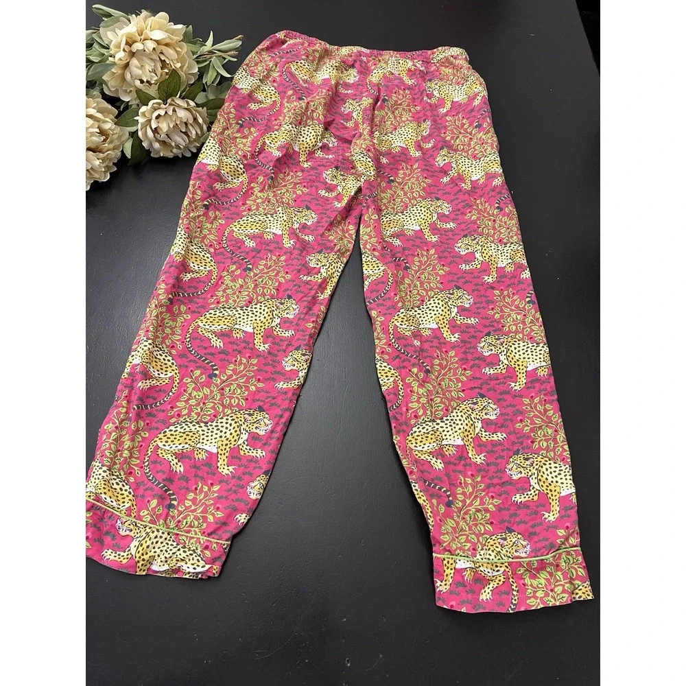 Print Fresh Hot Pink Cheetah Leopard Bagheera Pajama Pants Sz S Organic Cotton